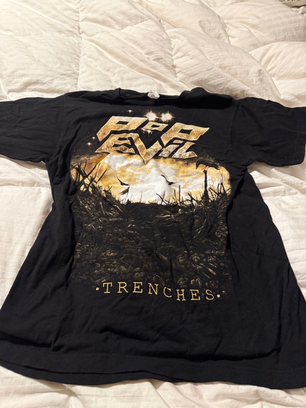 Pop Evil Medium Black 'Trenches' Graphic Band Tee with Gold Print
